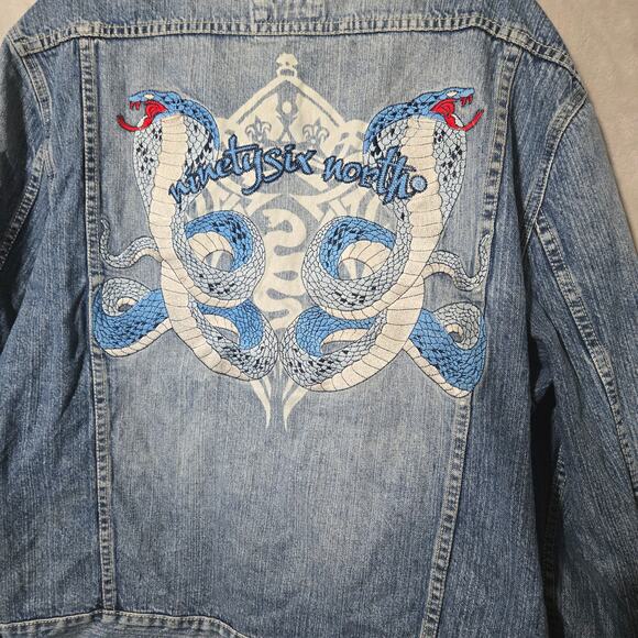Ninetysix North Hip-Hop Denim Jacket 1X  Embroidered Snake Graphic Streetwear - Picture 7 of 14